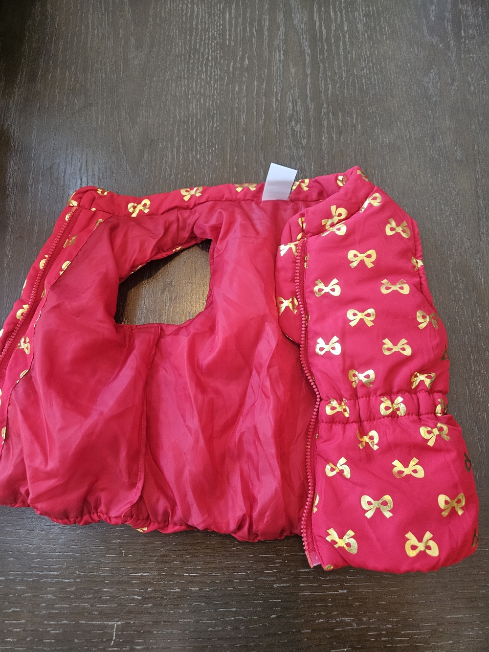 Girls Red Puffer Vest with Gold Bow Print - Picture 4 of 5